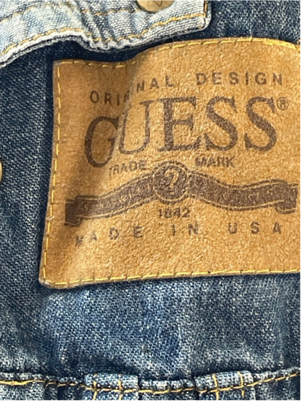 Vintage Baby Guess Blue Denim Pinafore Dress 3T Georges Marciano Leather Patch - Picture 4 of 9